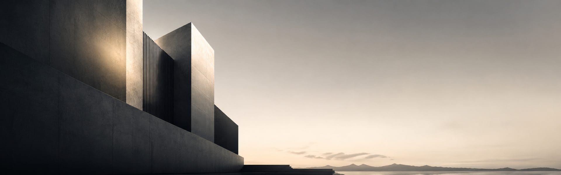 Moderne Architektur mit Betonfassade im Abendlicht